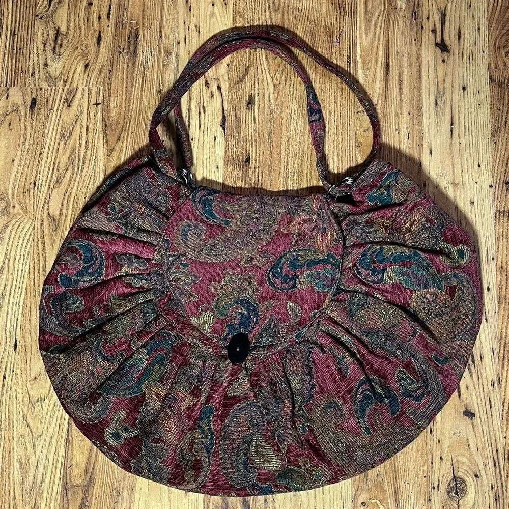 Vintage Tapestry Quilted Lined‎ Crossbody / Shoulder XL Boho Bag